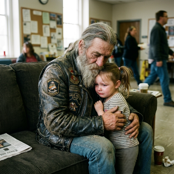 When a terrified little girl suddenly bolted through the crowded airport and wrapped her shaking arms around my tattooed legs to hide from a strange man chasing her, my blood ran cold, leaving me entirely unprepared for the terrifying plea she whispered next.