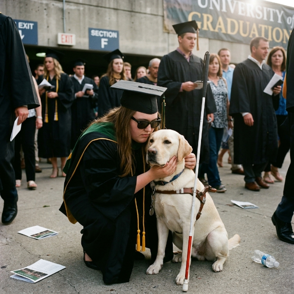 My blind daughter’s graduation should have been our ultimate TRIUMPH after tragedy. Instead, her guide dog viciously CORNERED a lurking stranger. We called the police, but the confrontation solved NOTHING once I saw his hands. WHAT SECRET IS HE HIDING?