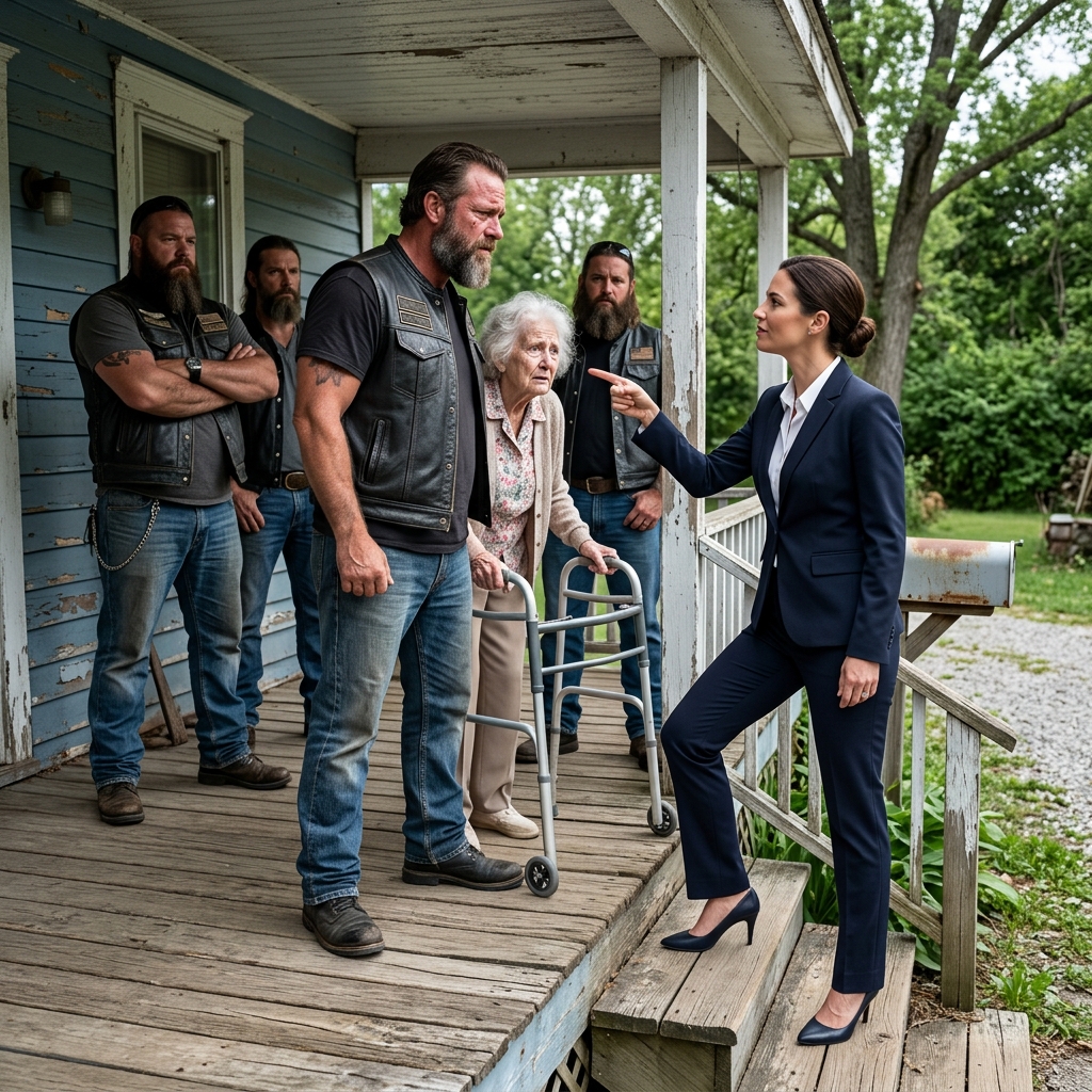 AN OLD WOMAN WALKED INTO A BIKER DINER AND BEGGED FOUR TOUGH MEN TO PRETEND TO BE HER SONS—WHEN A SLEEK BLACK SUV PULLED UP TO HER HOUSE, WHAT TERRIBLE SECRET WAS UNCOVERED NEXT?