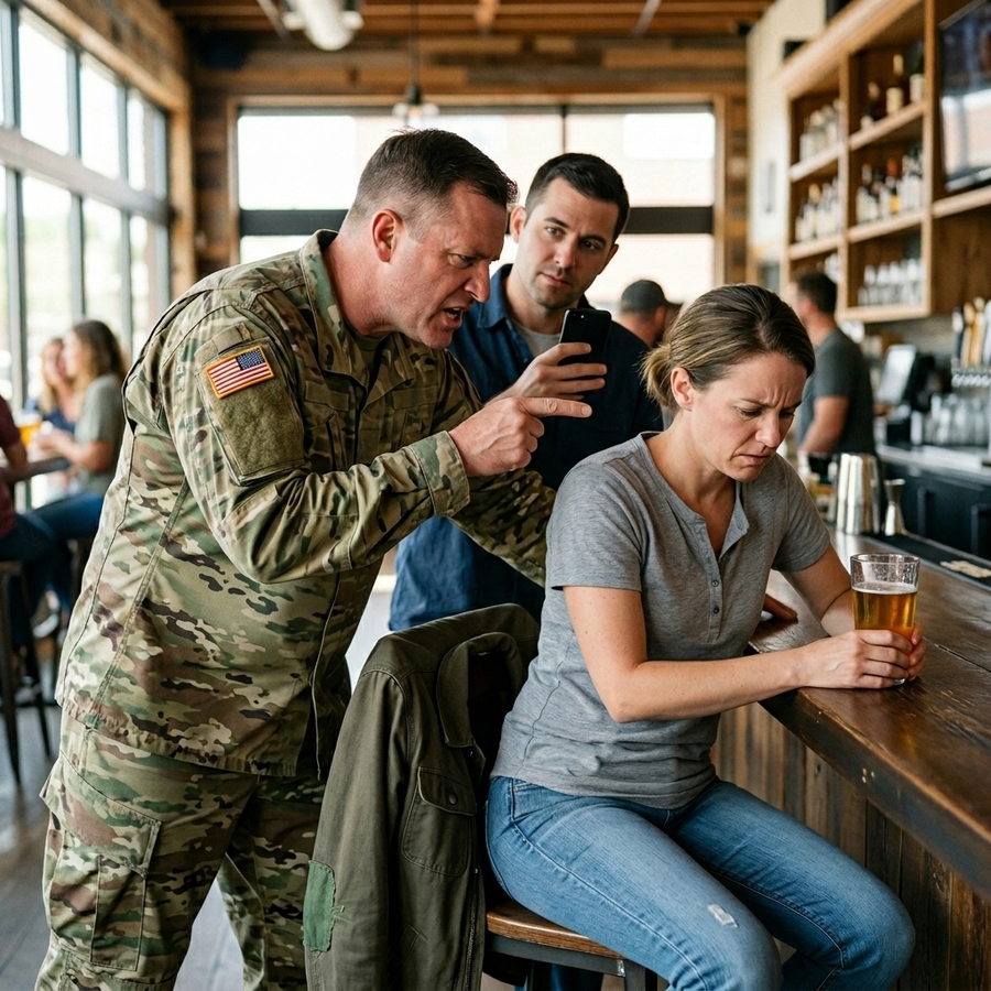 AN ARROGANT OFFICER PUBLICLY GRABBED A QUIET MECHANIC’S WRIST AT A BAR