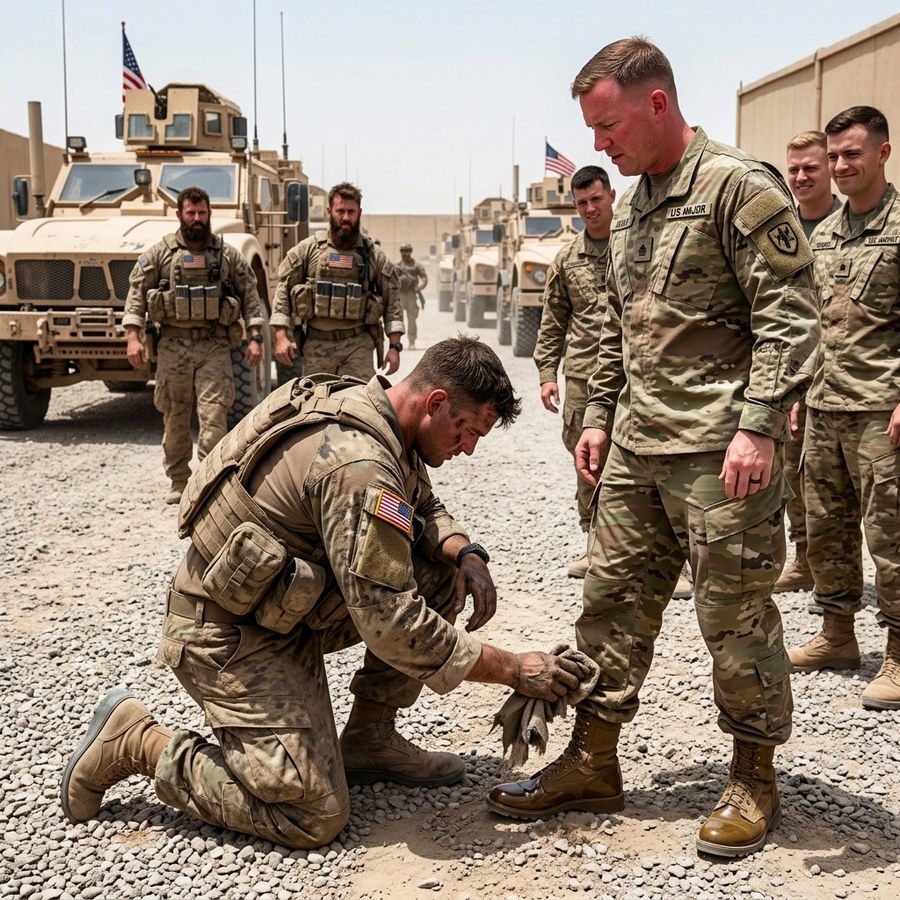 The Major Ordered Her to Clean His Boots—He Froze When 100 Elite Marines Stood at Attention for Her