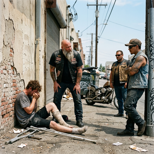 He was only three blocks from home, struggling on a single, bent crutch, when he looked up and saw the man in the leather vest. 16-year-old Miles had spent years being invisible—or worse, being the target of school bullies who delighted in breaking his spirit along with his equipment. He didn’t ask for a hero, he just muttered three simple words: “They broke mine.”