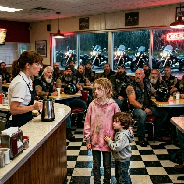 200 SOAKING BIKERS FILLED THE ROADHOUSE WHEN TWO SHIVERING CHILDREN SLIPPED SILENTLY THROUGH THE SHADOWS. I bought them a hot meal, but their absolute worst nightmare was already walking inside.
