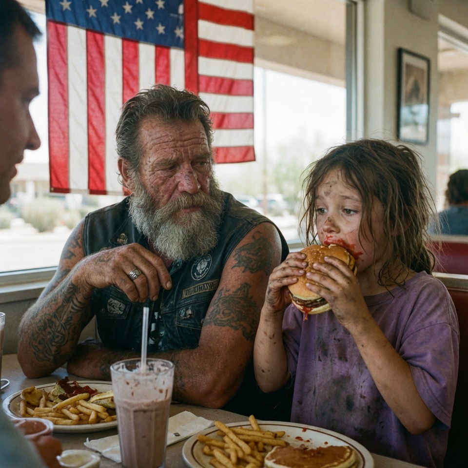 A SCARY BIKER bought a starving little girl a meal. She asked him a HEARTBREAKING question. He made a PROMISE. THE TRUTH NO ONE HAS TOLD YET? WHAT HE DID FOR FIVE YEARS!