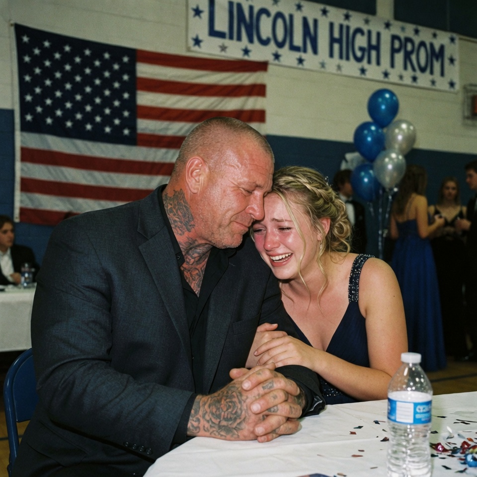 A SCARY biker sat ALONE 4 hours. Shaved. Watched. A FOSTER GIRL with no dad danced. She whispered “Best night.” His 2-WORD reply SHATTERED her. THE HIDDEN PART OF THE STORY NO ONE TELLS YOU!