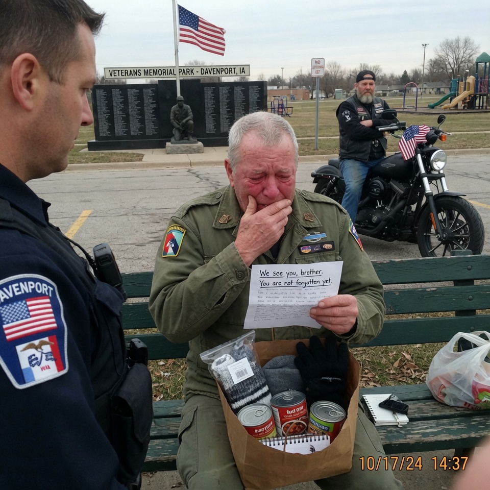A BIKER leaves a bag next to a SLEEPING VET. A “concerned” stranger calls the COPS. I arrive ready for TROUBLE. The man is SOBBING over a LETTER. THE PART THE NEWS LEFT OUT?