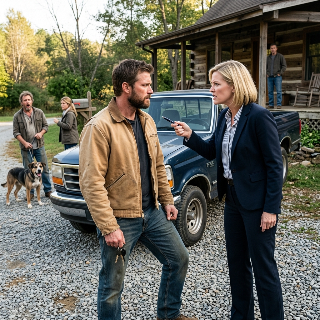 HOA KAREN SCREAMED IN MY FACE FOR PARKING A WORK TRUCK AT MY OWN CABIN AND CALLED THE SHERIFF — BUT SHE DIDN’T REALIZE THE DEPUTY SHE SUMMONED KNEW EXACTLY WHAT THE FADED PATCH ON MY FIELD JACKET MEANT.