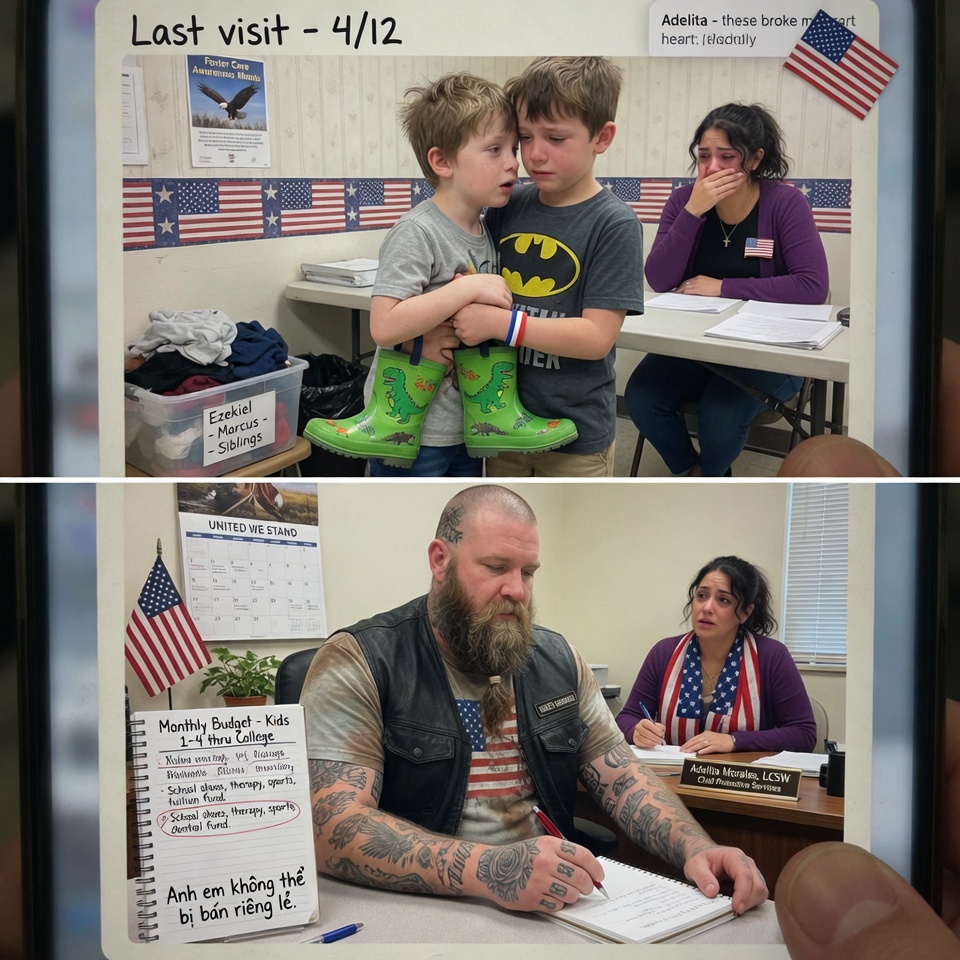 A 290lb TATTOOED BIKER walked into my state office DEMANDING to adopt FOUR brothers the system was separating. I told him the battle was over. He pulled out a yellow legal pad. THE HIDDEN PART OF THIS STORY THE STATE STILL DENIES!