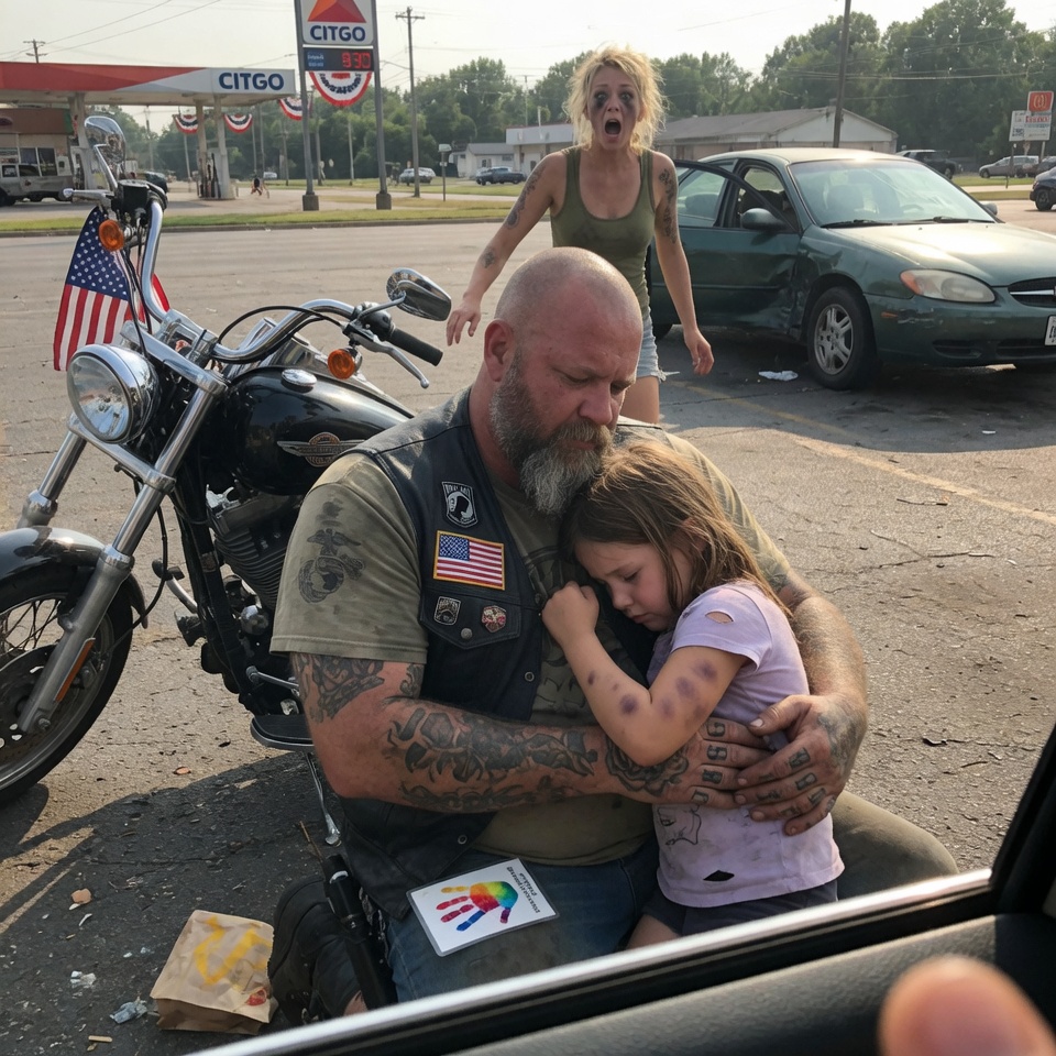 A HELLS ANGEL FOUND A BRUISED CHILD AT A GAS STATION he called 911 WHAT HE SAW IN HER EYES NO ONE ELSE DID THE DARKEST PART OF THE STORY NO ONE HAS TOLD YET?