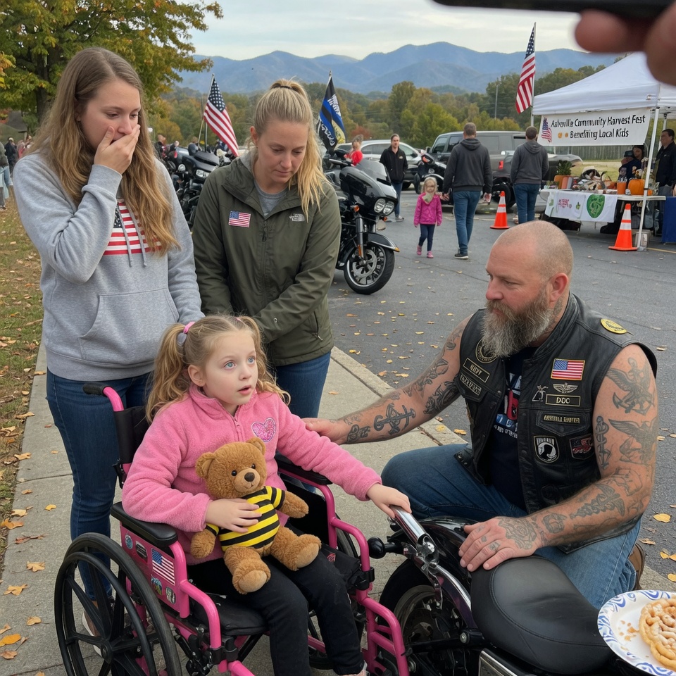 A TATTOOED BIKER KNELT BEFORE A WHEELCHAIR-BOUND GIRL AND PROMISED HER A RIDE — BUT IT WAS A PROMISE HE HAD NO MEANS TO KEEP. THE PART OF THE STORY THAT REMAINS UNSAID?