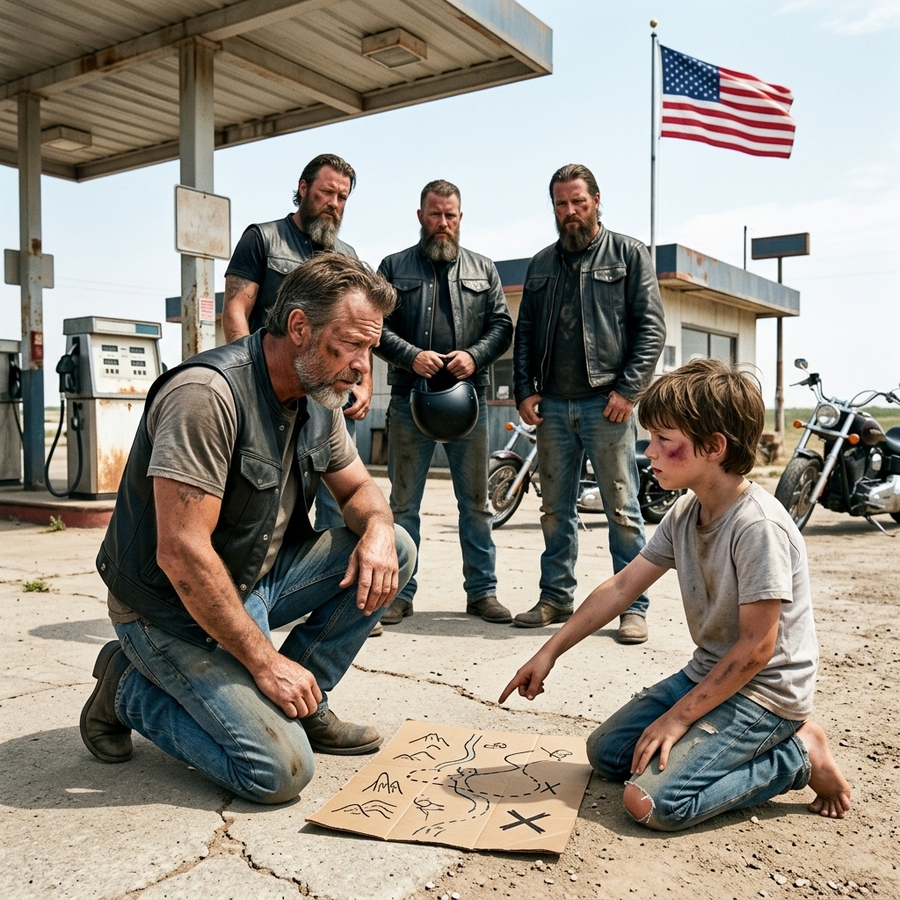 Bikers Saw A Homeless Boy Drawing A Map Using Charcoal, The Hell’s Angels Thought It Was A Joke But It Led Them To Literal Hell On Earth