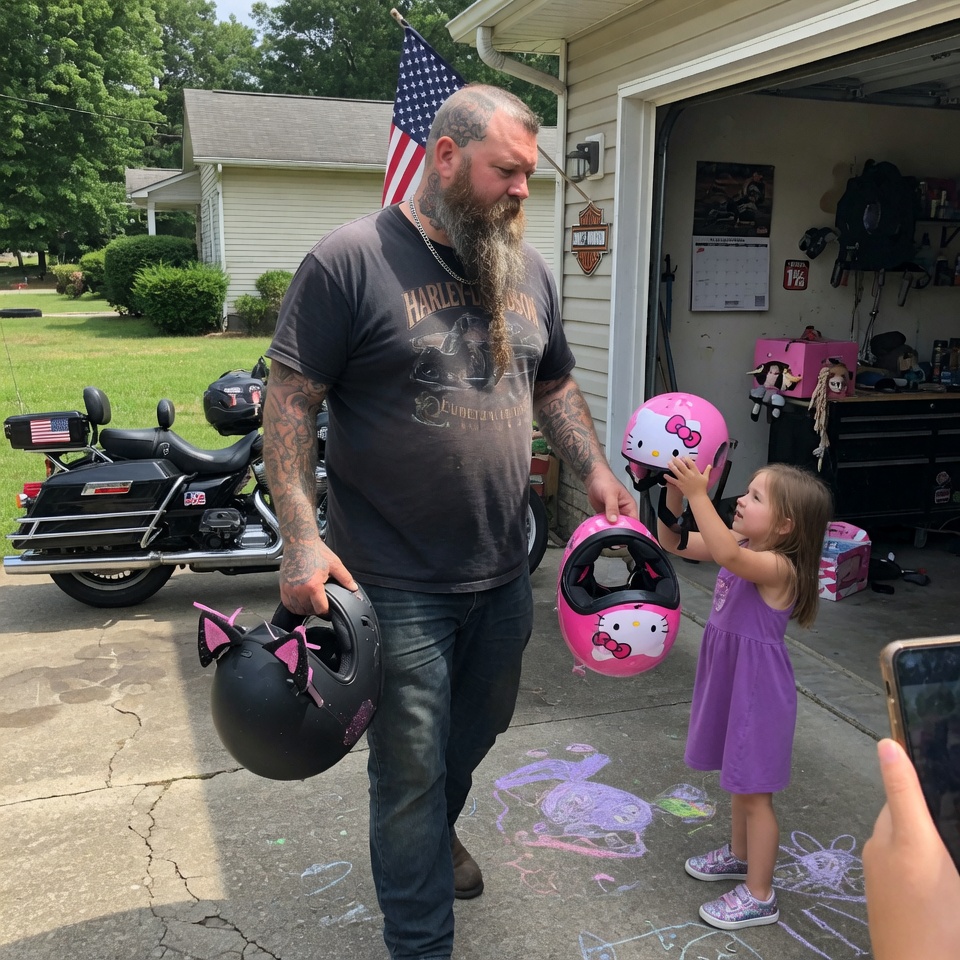 He’s a BIKER with SKULL TATTOOS. He wore PINK CAT EARS. I was TERRIFIED. His CLUB watched. No one LAUGHED. Then his PRESIDENT called. What was in the drawer? THE HIDDEN PART OF THE STORY!