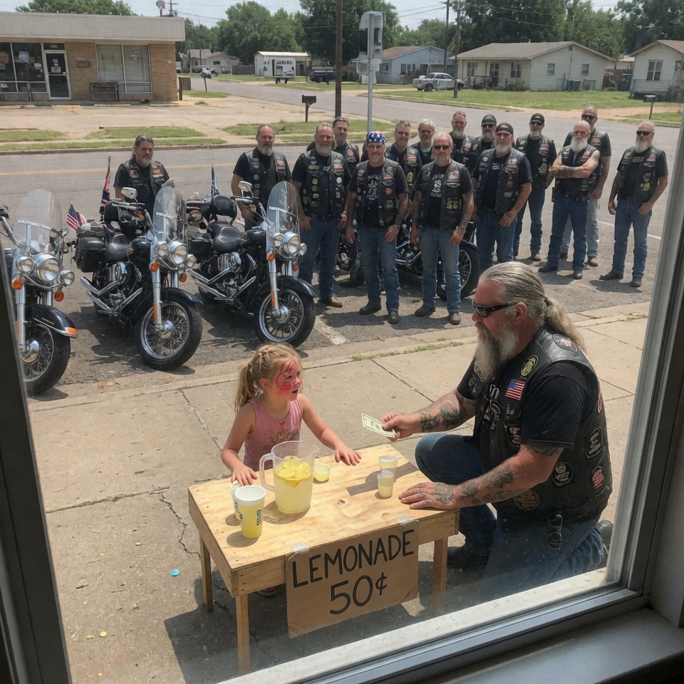 I WAS FURIOUS WHEN FIFTEEN BIKERS BLOCKED MY DAUGHTER’S EMPTY LEMONADE STAND. SHE WAS HEARTBROKEN. THEN THE BIGGEST ONE KNELT. THE TRUTH NO ONE HAS TOLD YET WILL SHOCK YOU?