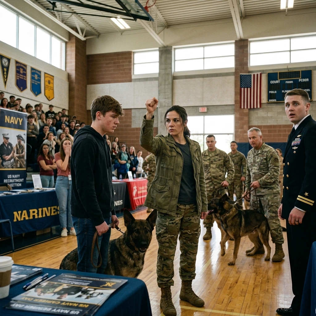 WHOLE STORY: I RAISED MY HAND TO ASK ABOUT BEING A NAVY SEAL—my mother IS one. But the lieutenant laughed in front of two hundred students. Then the dogs proved he was wrong.