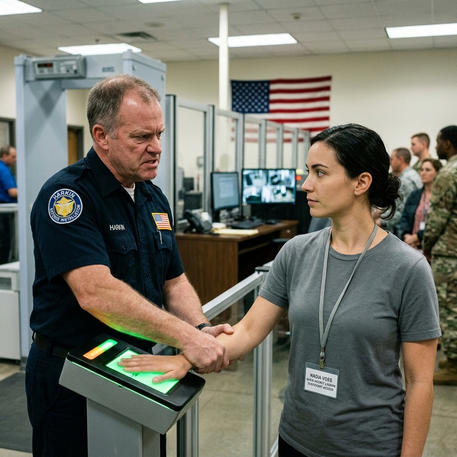 Guard Forced Her Hand on the Scanner — Every Classified Door on the Base Unlocked Instantly
