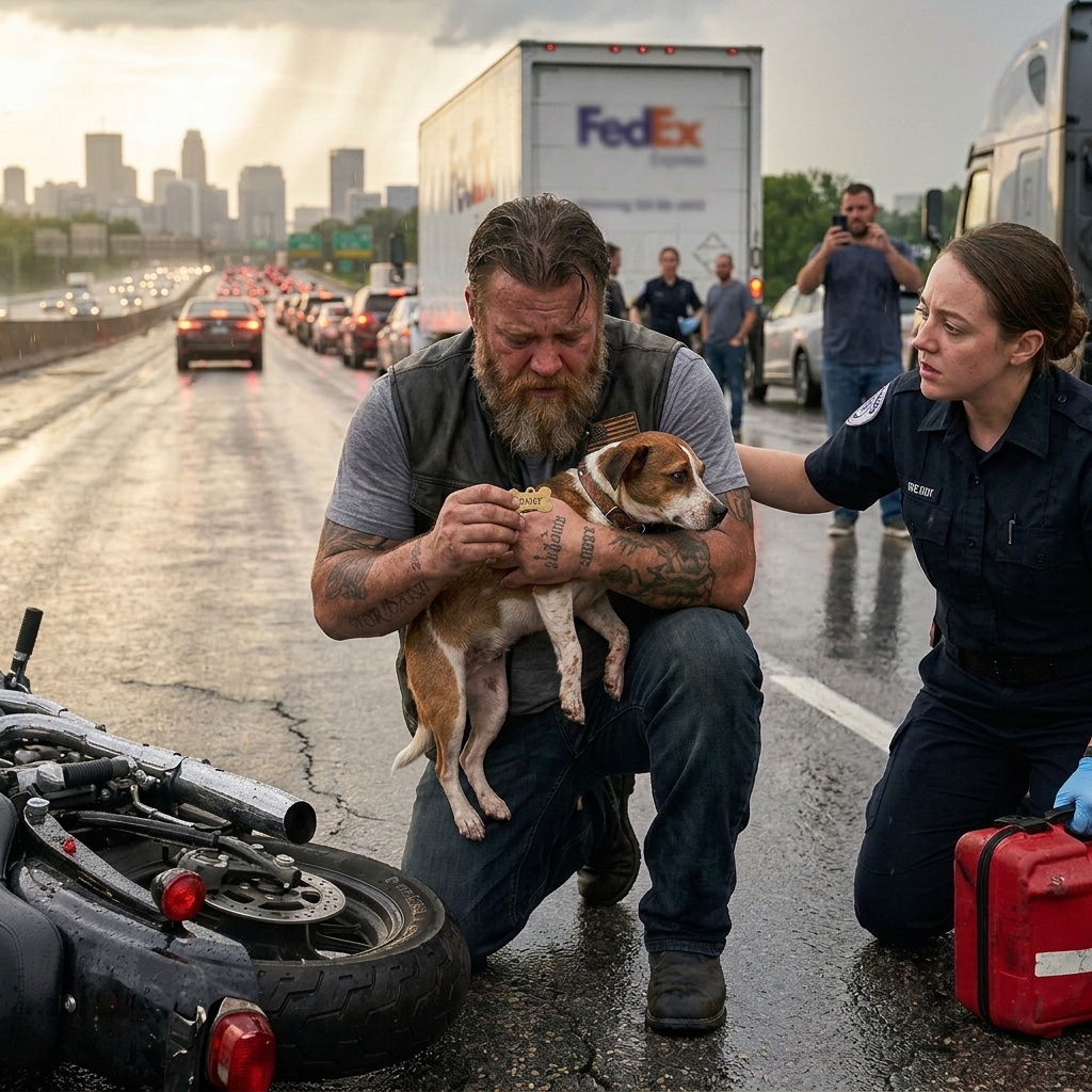 THE FEARED BIKER WITH A HEART OF STONE STOPPED A SIX-LANE HIGHWAY FOR A BROKEN STRAY — BUT HE FOUND NO ANSWER FOR HER. THE HIDDEN TRUTH THAT WILL LEAVE YOU SPEECHLESS AND IN TEARS!