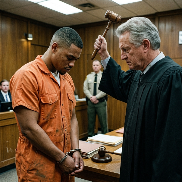 THE CORRUPT JUDGE slammed his gavel, SENTENCING an innocent man. The hidden trap remained completely untriggered.  I stood motionless in courtroom 3B, the heavy steel chains rattling softly around my waist and wrists. High above me on his elevated mahogany bench, Judge Thomas Caldwell looked down with a theatrical look of deep disappointment.