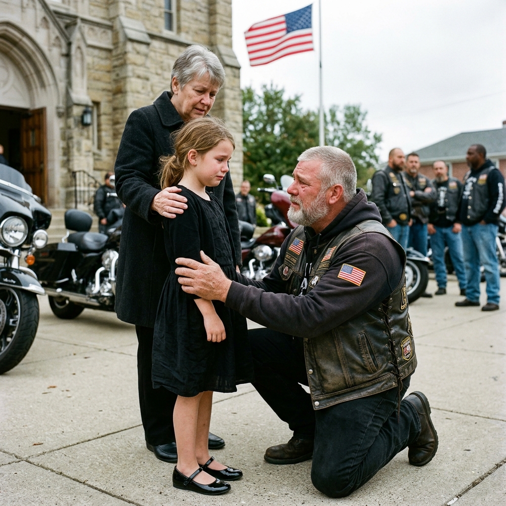 A 9-YEAR-OLD GIRL SAT ALONE in the front pew at her mother’s funeral. The church was nearly empty. Then the doors opened and 30 BIKERS WALKED IN. She didn’t know a single one of them. But her mother had served them coffee for SIX YEARS. WHAT HAPPENED NEXT CHANGED EVERYTHING FOREVER?