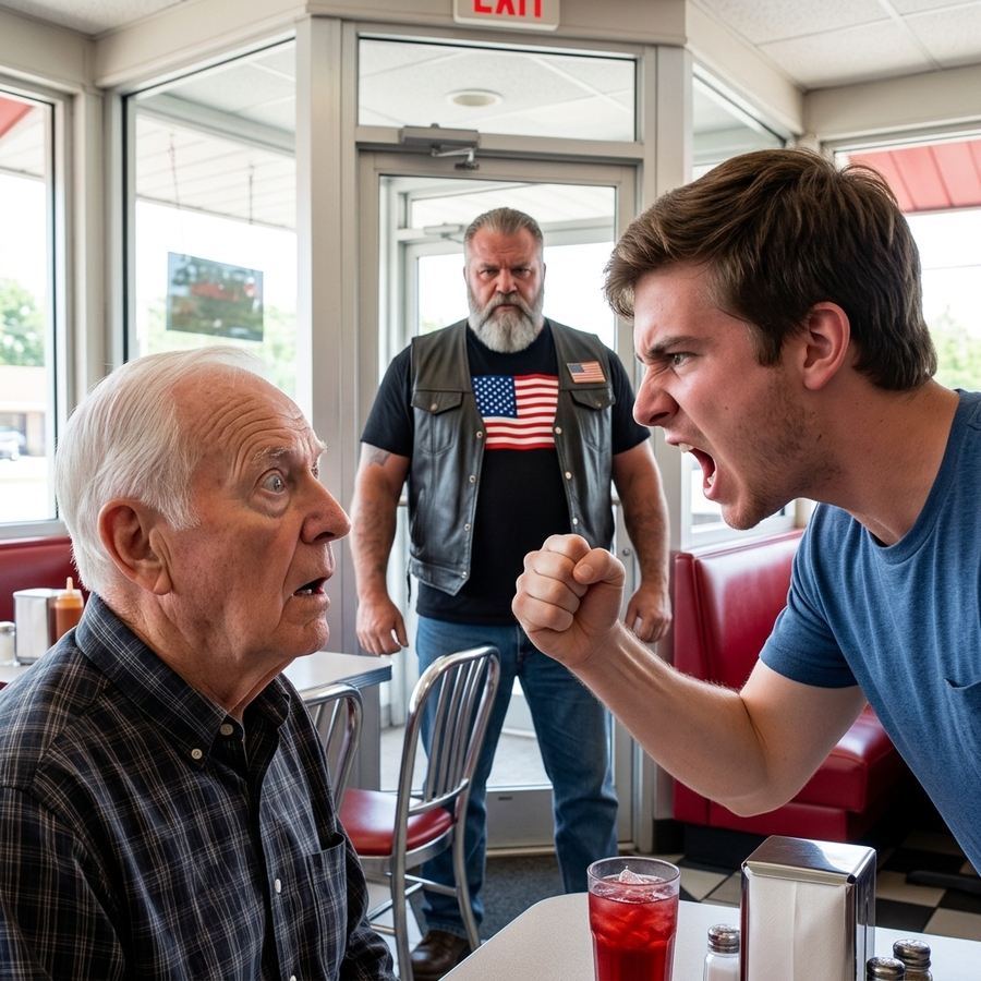 “Stupid Old Man”, Cocky Thug Slapped an 81-Year-Old Korean War Vet In The Diner — Unaware His Hells Angels Son Was Watching The Whole Thing