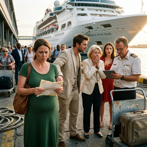 When my husband of five years abandoned me at the cruise terminal to board our anniversary ship with his mistress, the crushing betrayal nearly brought me to my knees—until the ship’s captain marched down the gangway and made a shocking announcement that froze everyone in their tracks.