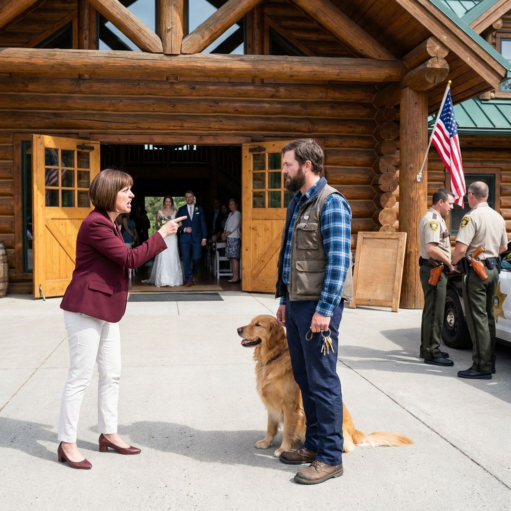 AN HOA LEADER SOLD WEDDING PACKAGES AT MY PRIVATE LODGE WITHOUT PERMISSION, TOOK THOUSANDS IN DEPOSITS, AND TOLD GUESTS I WAS THE PROBLEM. WHEN THE SHERIFF SHOWED UP, WHAT HE NOTICED ON MY JACKET LEFT HER SPEECHLESS.