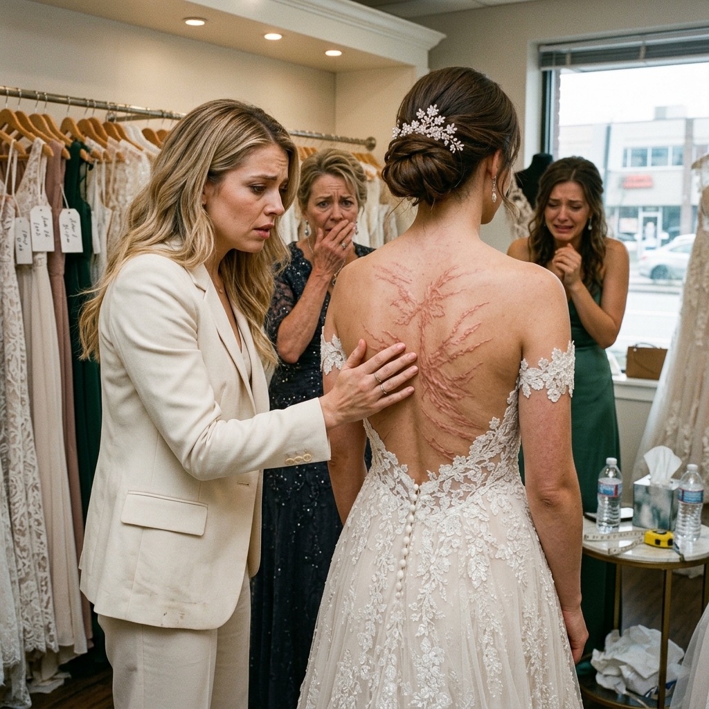 WHOLE STORY: I was adjusting my little sister’s veil when the seamstress pulled down the zipper and I saw fresh bruises climbing her spine like a secret map of pain. My heart stopped. Mara grabbed my hands and sobbed,