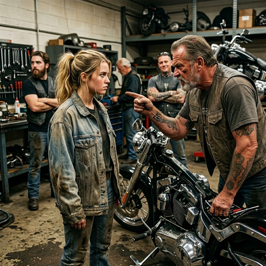 A Young Painter Was MOCKED By 80 Bikers When She Walked Into Their Garage, Until She Spoke One Name That Made The Room Go Silent