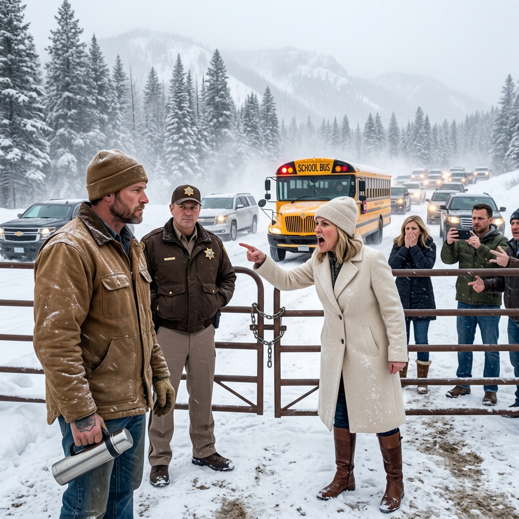 SCHOOL BUS TURNED AROUND IN A BLIZZARD WHILE 73 HOMEOWNERS WATCHED HELPLESSLY — THEIR ONLY ROAD WAS LOCKED — THEN THEIR HOA PRESIDENT REALIZED WHO REALLY OWNED THE LAND. WHAT HAPPENED NEXT DESTROYED EVERYTHING SHE BUILT.