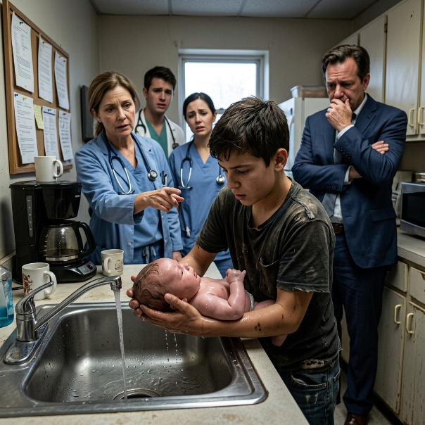 The hospital room went SILENT as the doctors turned away from the lifeless infant on the table. I stood in the doorway, clutching my backpack with the battered book about the human body inside.