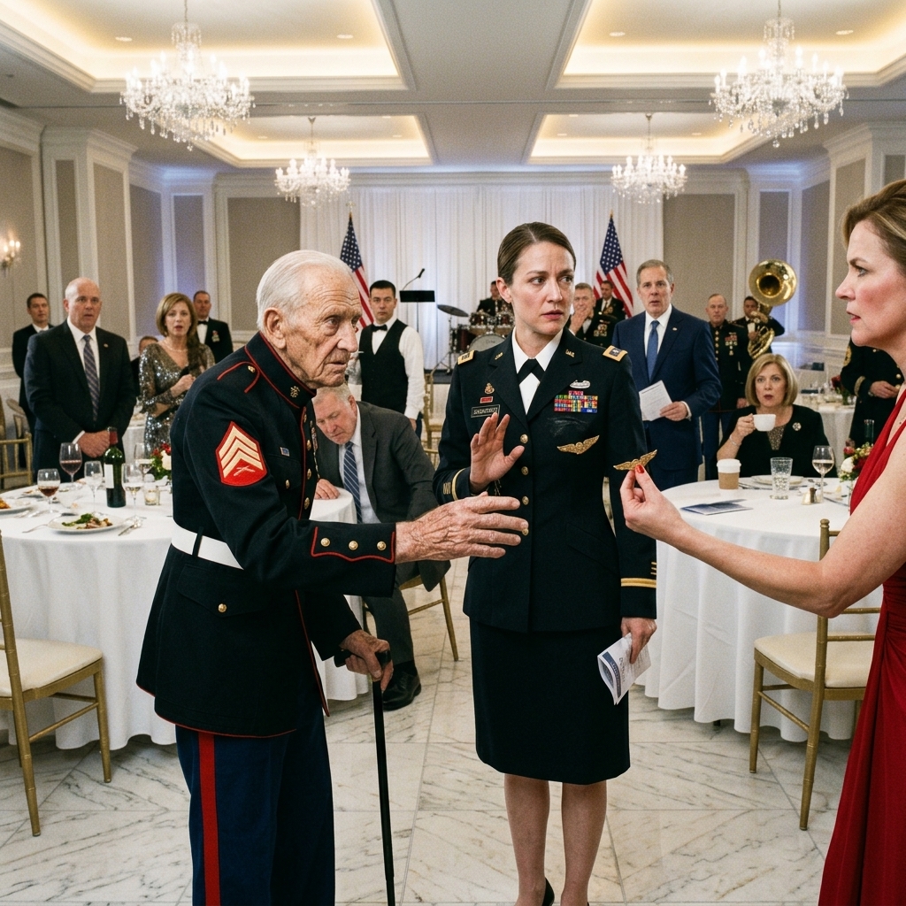 WHOLE STORY: My stepmother ripped a gold brooch from my military uniform in front of a packed ballroom. —But an elderly veteran took the pin from her hand and spoke a truth that made the entire room fall silent.