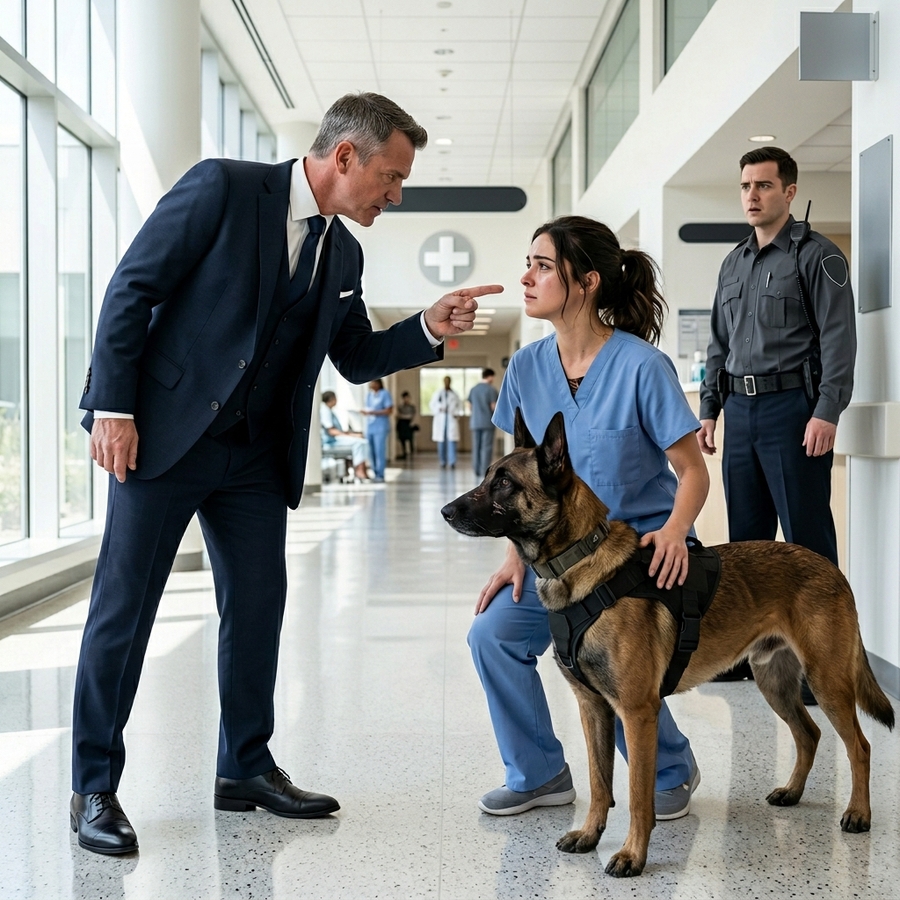 ARROGANT HOSPITAL DIRECTOR PUBLICLY HUMILIATES A QUIET ER NURSE FOR CALMING A TERRIFIED, SEIZING MILITARY WORKING DOG WHEN EVERYONE ELSE RAN AWAY