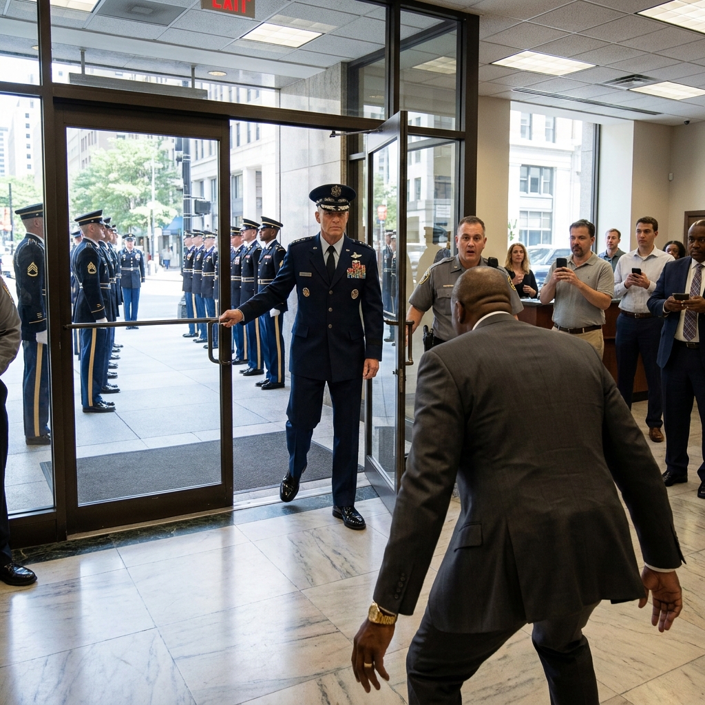 A bank manager called me a fake veteran in a lobby full of people and told security to escort me out. I didn’t say a word. I just watched the general walk through the door and heard him say close the doors.