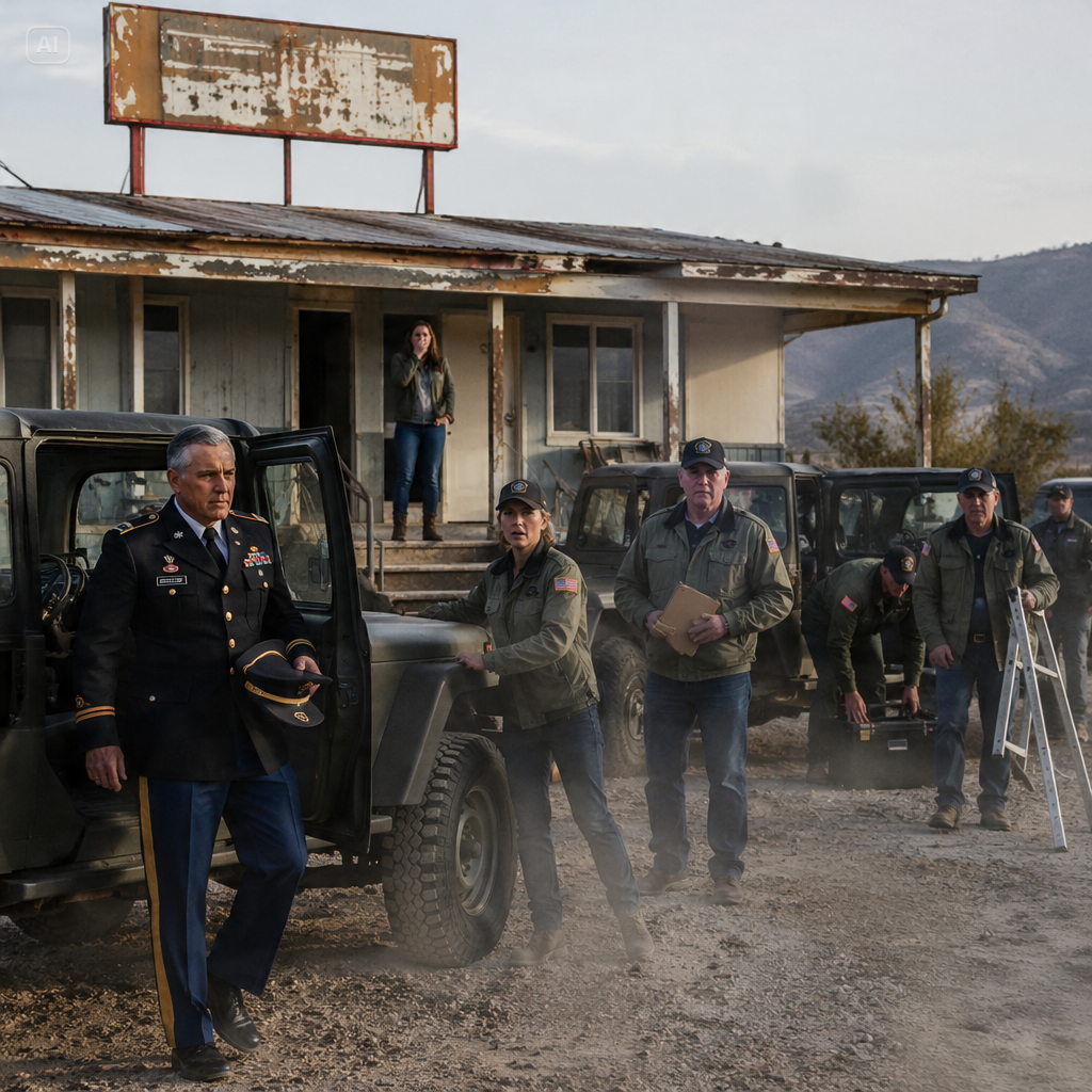 My father’s motel was condemned and I had five days left when a soaked stranger knocked on my door. One week later, a convoy of military Jeeps pulled into the gravel lot and the lead door opened.