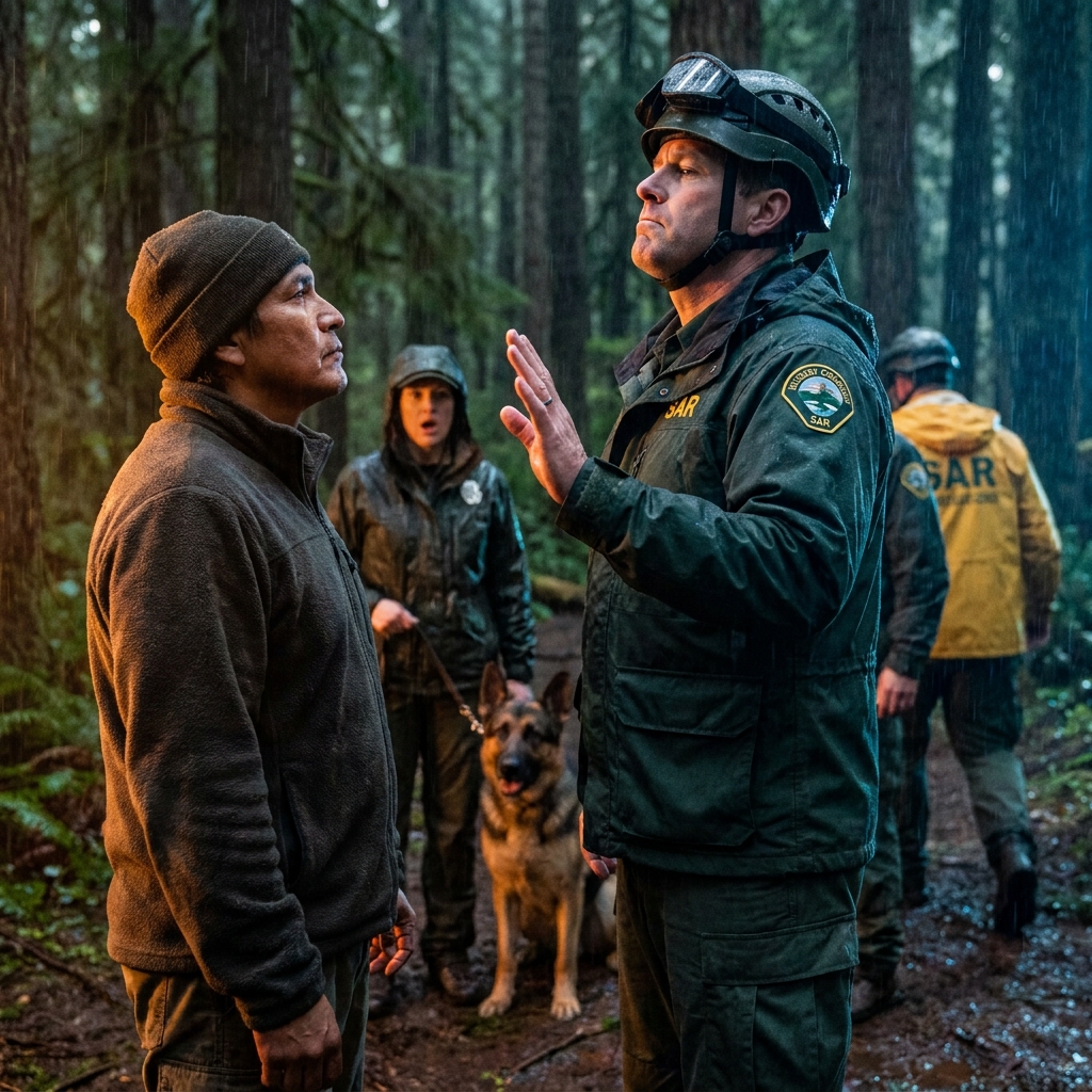 They told me to stay clear while a five-year-old girl disappeared into the freezing forest with their dogs heading west.