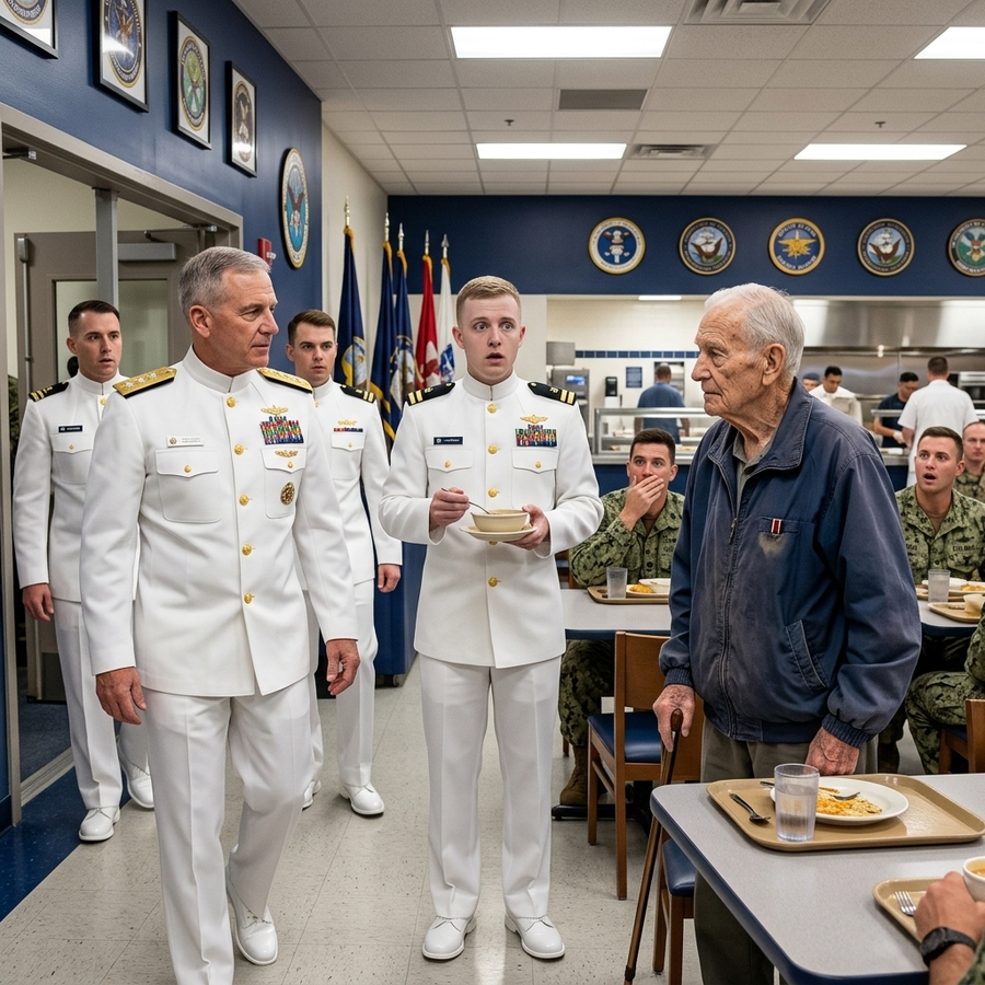 A YOUNG ADMIRAL PUBLICLY HUMILIATED A FRAIL OLD VETERAN FOR EATING IN THE WRONG ROOM
