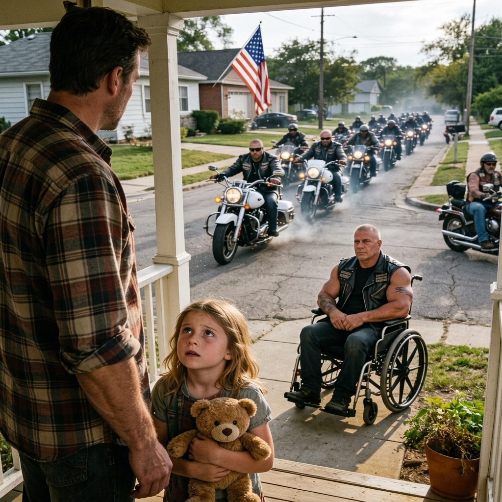WHOLE STORY:  I fixed a broken wheelchair ramp for an old biker named Red… and the next morning 40 Hell’s Angels rolled onto my street