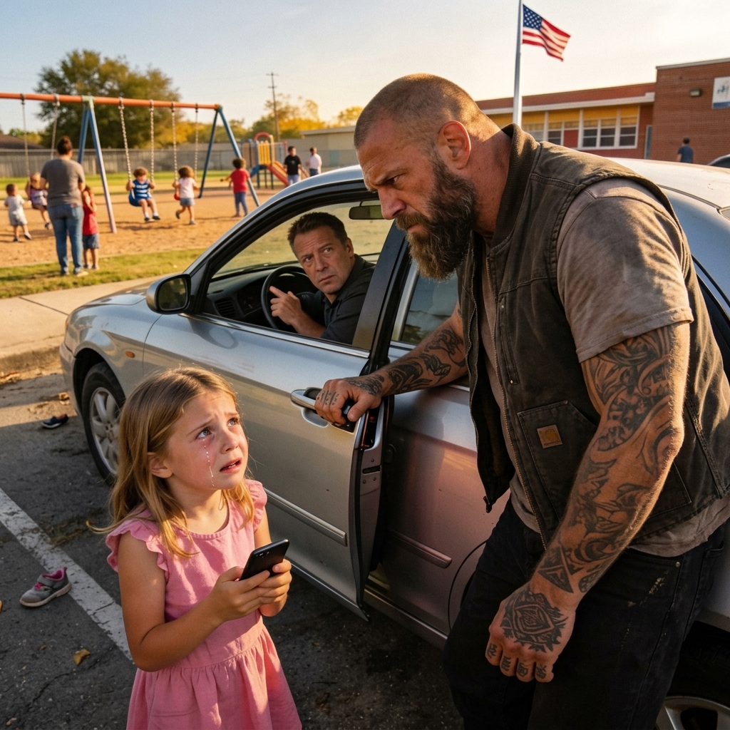 WHOLE STORY: She called me from the school bathroom, voice so small it barely came through, and said the same man had been watching the playground for three days, and I felt the world tilt