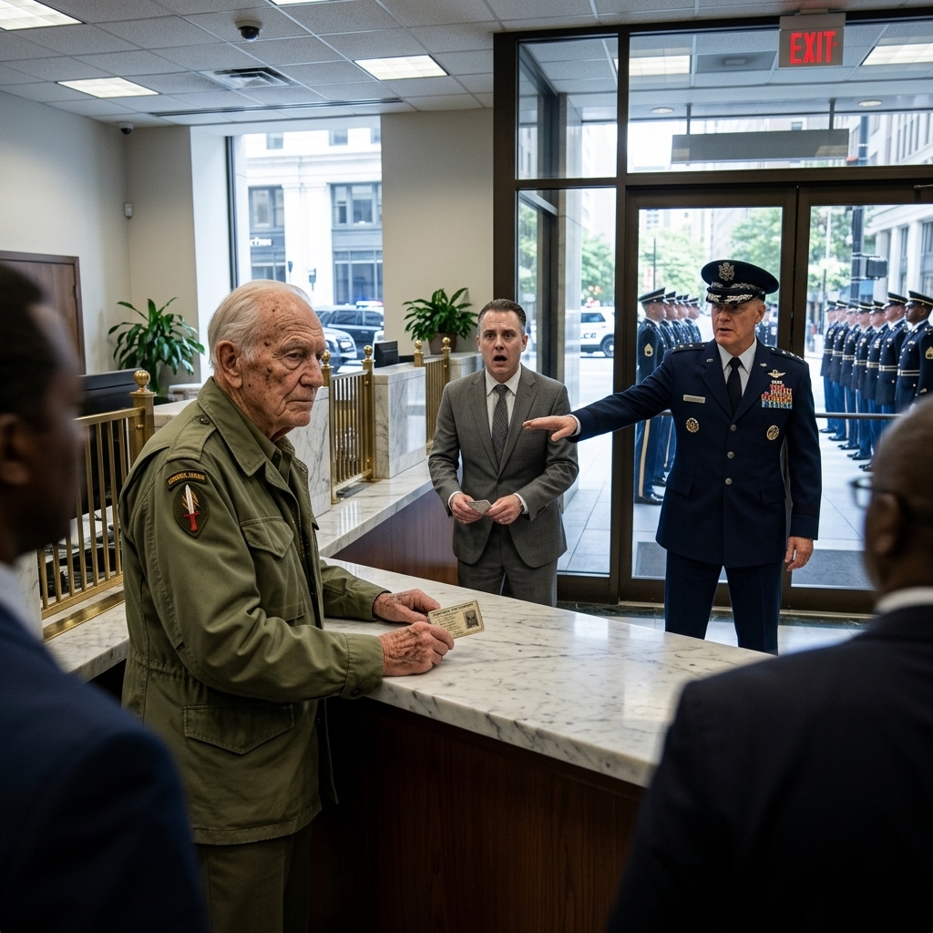 A bank manager called me a fake veteran in a crowded lobby and ordered security to escort me out. I didn’t speak. I just watched the general push through the door and heard him say close them.