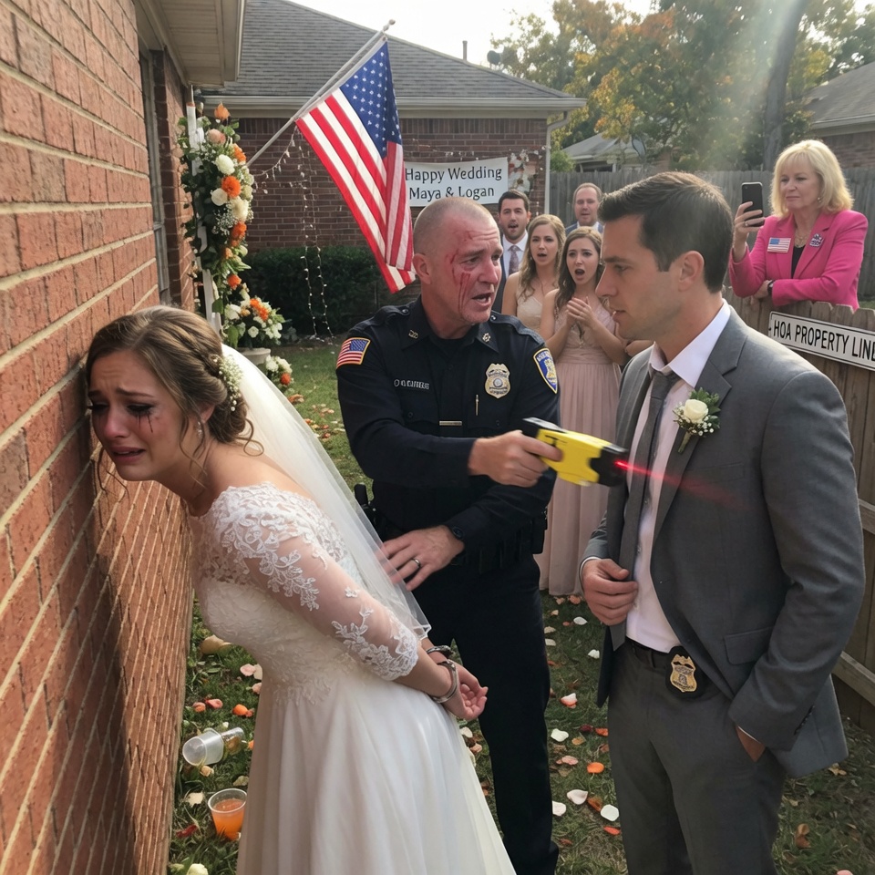 MY BRIDE WAS FORCED TO THE GROUND ON OUR WEDDING DAY AS THE NEIGHBOR SMIRKED; I REACHED INTO MY JACKET, BUT THE OFFICER AIMED HIS TASER – THE TRUTH NO ONE HAS TOLD YET?