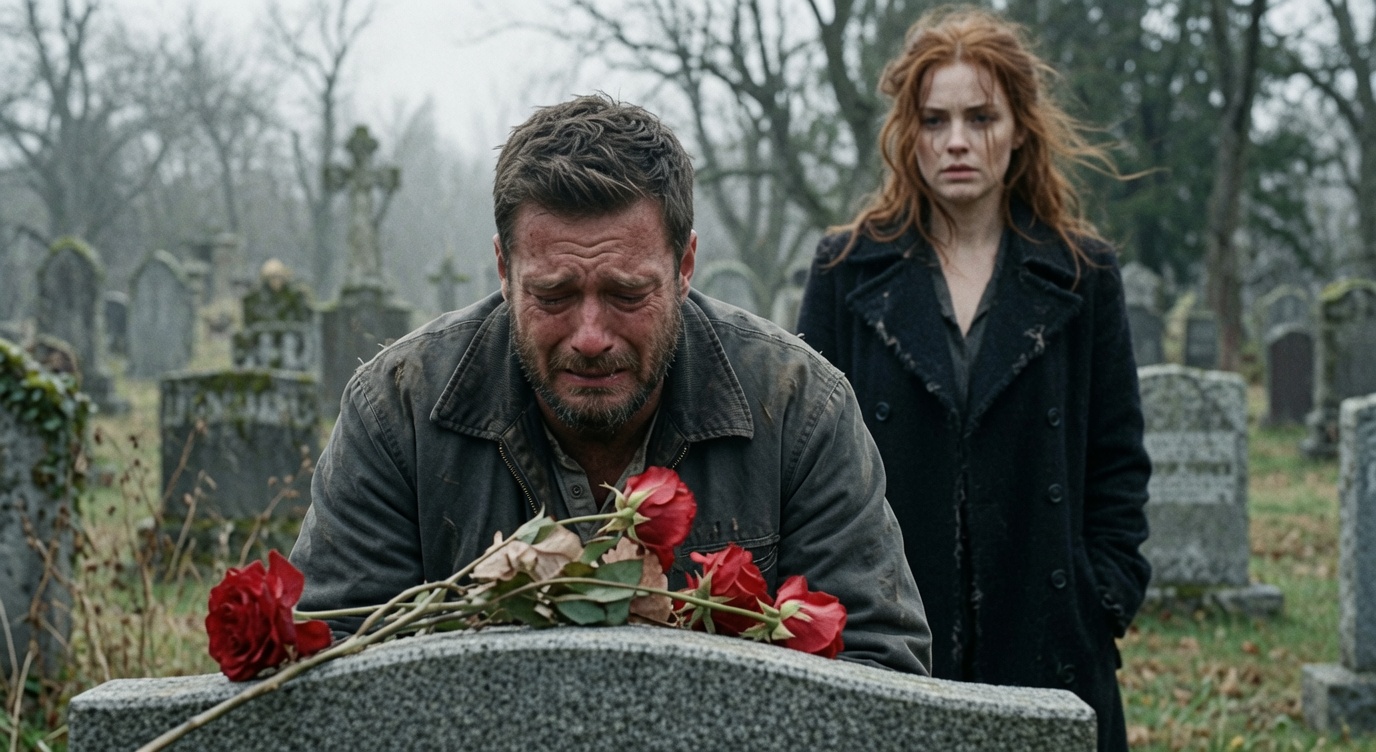 I found a STRANGER crying at my father’s grave. The secret he held would CHANGE EVERYTHING.  The bouquet slipped from my hands, scattering across the fresh grass. I froze, my breath hitching in my throat.