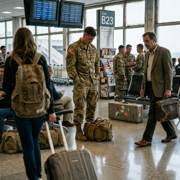 When hundreds of busy passengers completely ignored the exhausted young soldier standing alone in the middle of the crowded terminal, my heart ached with a sudden, familiar grief, pushing me to uncover the devastating secret he kept trying to hide inside his duffel bag.