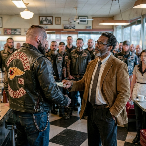 I stopped a MIDNIGHT BRAWL by handing a terrifying BIKER my LAST FIFTY DOLLARS. WHAT REMAINS UNRESOLVED?  Fluorescent lights buzzed inside Mel’s Diner at midnight. I sat in a back booth, an exhausted 48-year-old history teacher drowning in debt, grading a mountain of poorly written essays.
