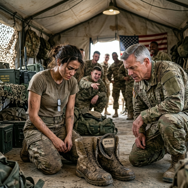 THE RECRUITS LAUGHED CRUELLY AT MY SHABBY BOOTS UNTIL THE SERGEANT CHECKED THE SERIAL NUMBER AND FROZE. He stared at the leather, completely paralyzed, unable to utter a single word to the platoon.