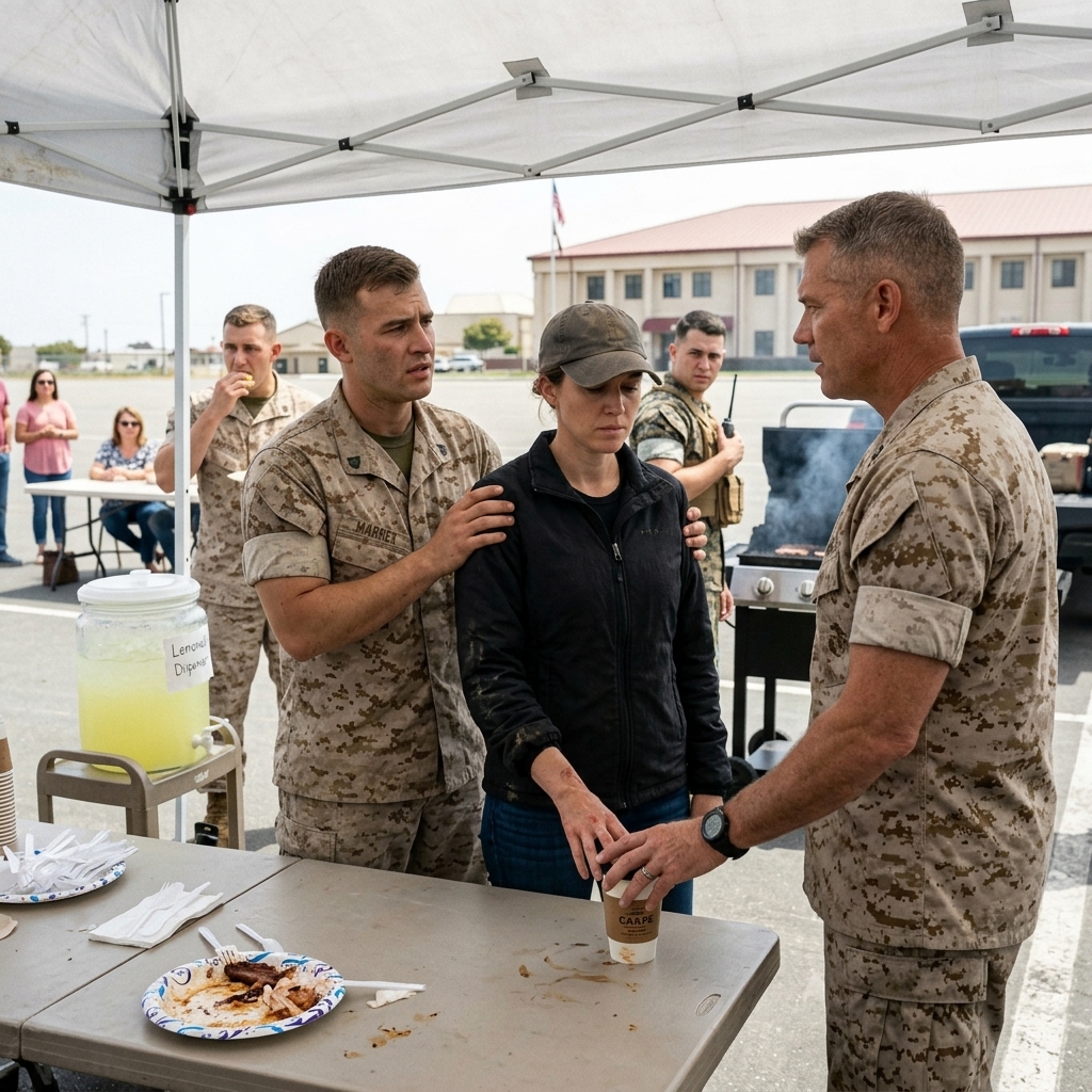 WHOLE STORY: My brother’s LAUGHTER cut through the smell of burgers and sea air before I could set my coffee down on the folding table. I had come quiet—dark jeans, black jacket, ball cap low. On paper, I was a contractor. That was usually enough.