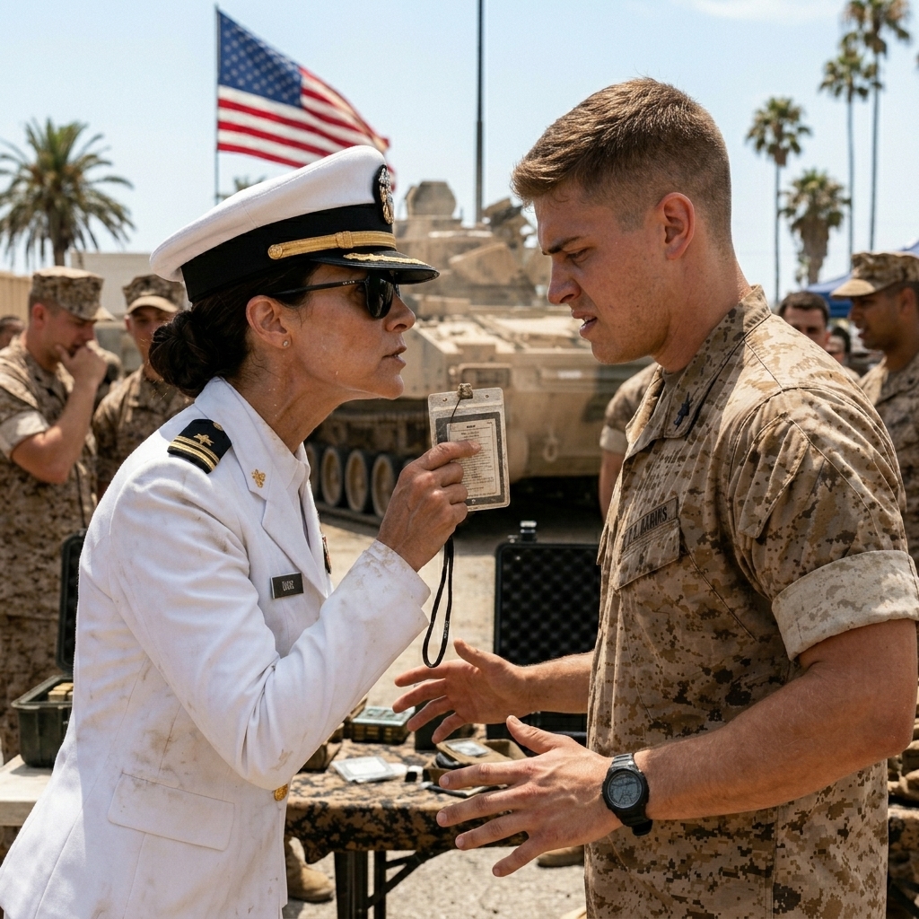WHOLE STORY: My Marine brother Tyler FLICKED my visitor badge into the gravel like I was trash. I picked it up, brushed it off, and said two words.