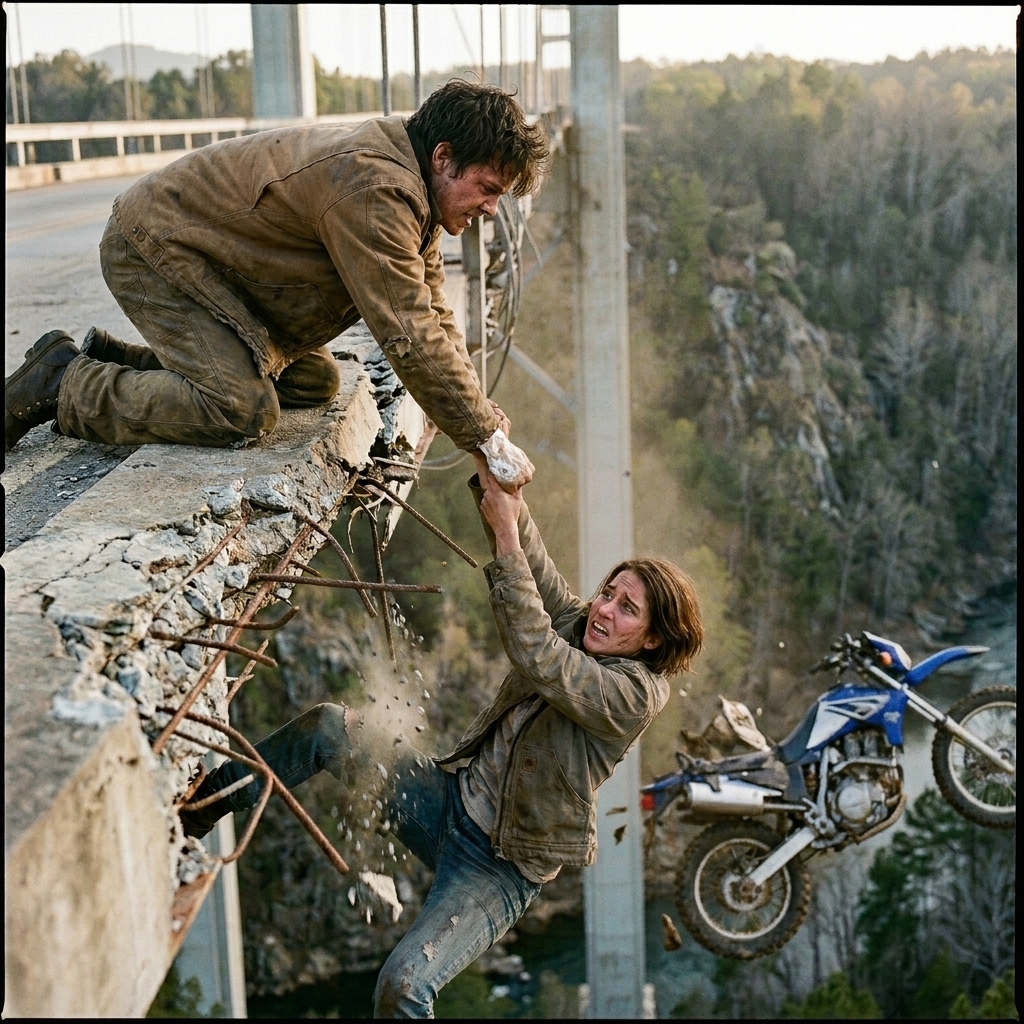 WHOLE STORY: The bridge lights BUZZED as I heard the crash—then I saw her, a biker’s daughter, hanging over the edge with nothing below but darkness.
