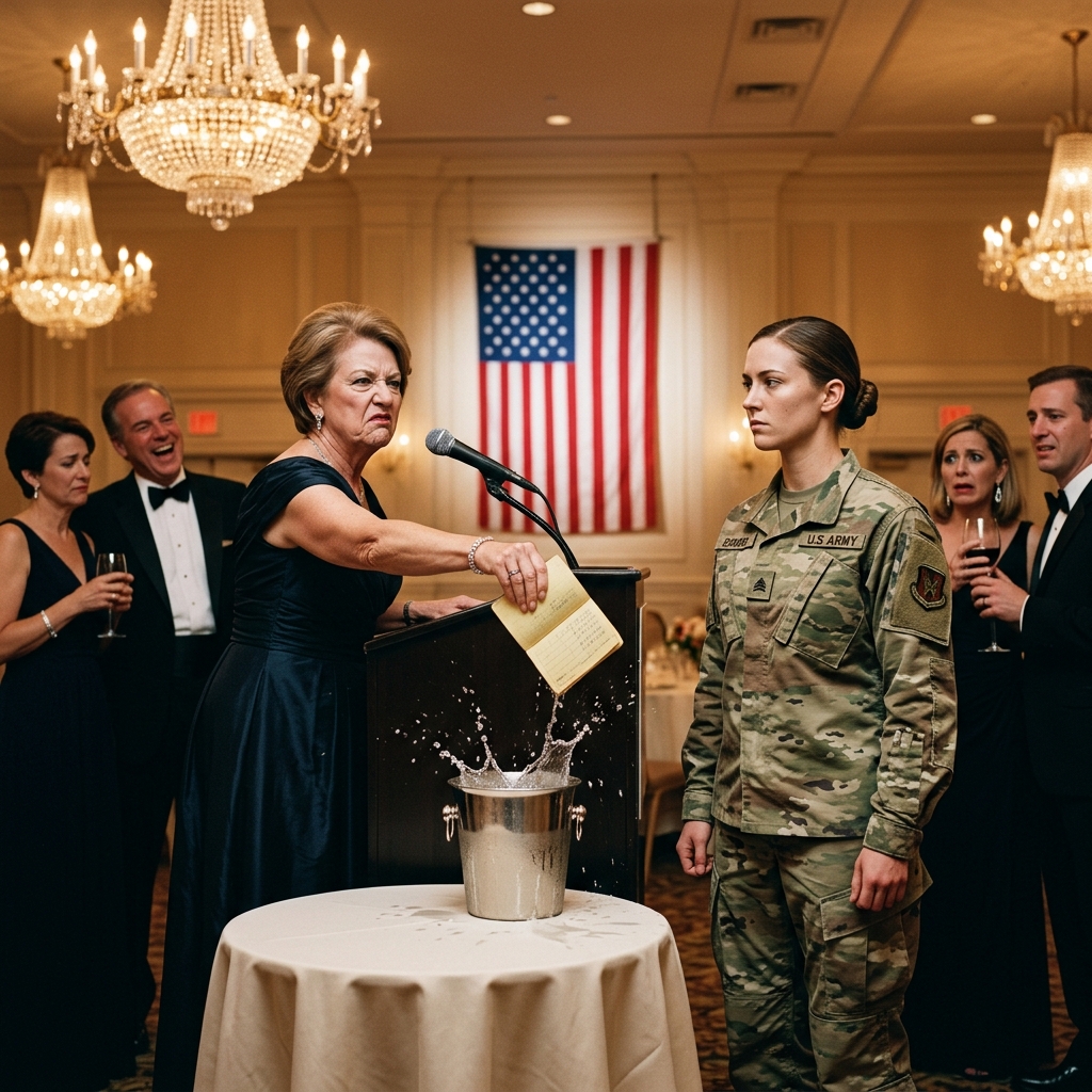 The Navy SEAL stood at attention and called her “Commander” — after her own mother snarled “Trash belongs with trash” and threw her inheritance into a champagne ice bucket in front of 36 guests.