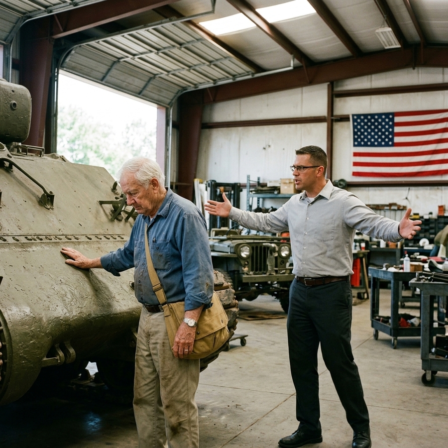 A 78-YEAR-OLD JANITOR WALKED INTO THE NATIONAL MUSEUM OF THE MARINE CORPS AND FIXED A $40,000 TANK IN 3 MINUTES — THEN THE EXPERTS SAW WHAT WAS MISSING FROM HIS CANVAS BAG — WHAT HAPPENED WHEN THE COLONEL ASKED FOR HIS ID?