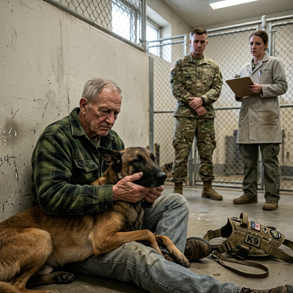 I watched the old farmer DEMAND they open the cage to the most DANGEROUS canine on base.  He was just a grieving grandfather who had arrived with the dust of a long road still clinging to his clothes.
