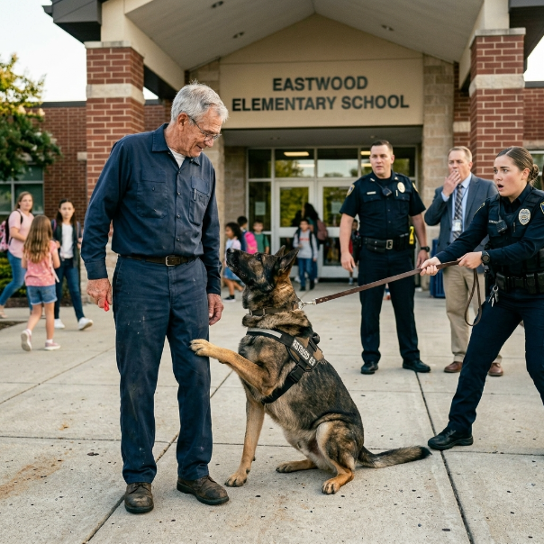 THE MILITARY K9 BROKE FORMATION IN FRONT OF 300 PEOPLE AND SPRINTED STRAIGHT TOWARD ME.